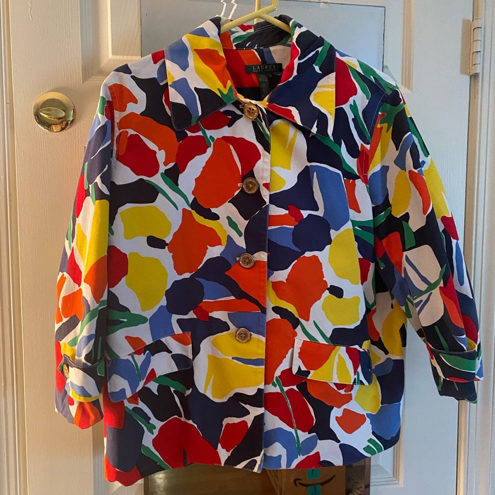 Ralph Lauren Colorful Abstract Floral 3/4 length Sleeves Jacket - Size 16